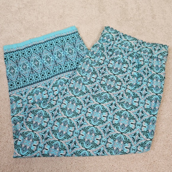 Womens Talbots Linen Nantucket Boho Blue Paisley Print Wide Leg Crop Pant Sz XLP - Picture 1 of 10